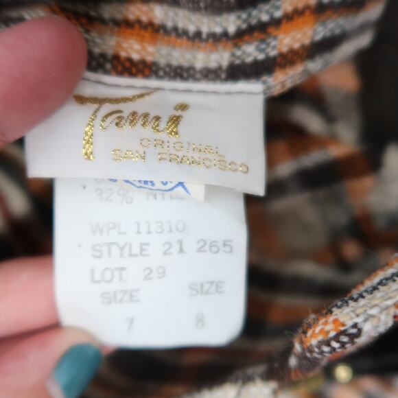 Vintage 60s/70s Tami Brown Tan Orange Plaid Wool Pleated Mini Skirt 25" - Picture 4 of 7